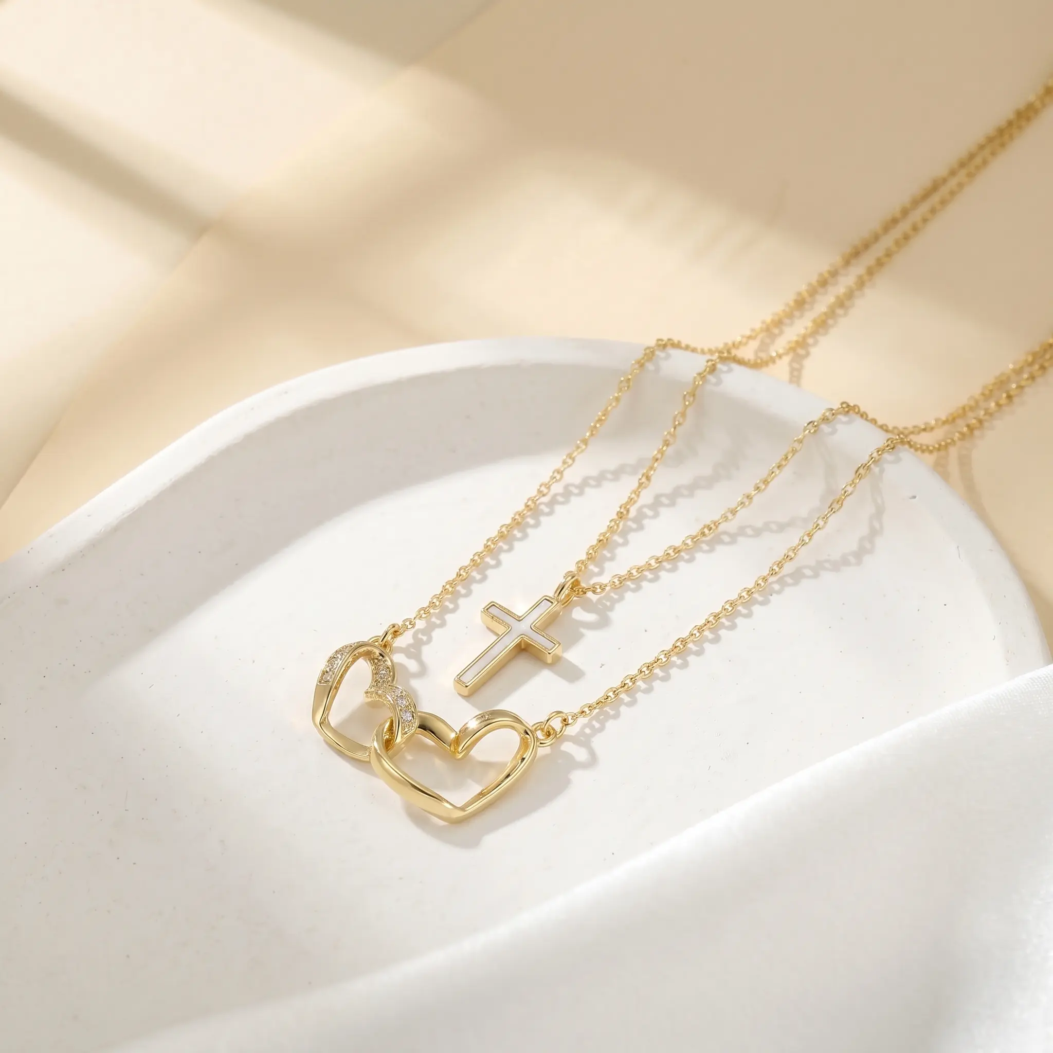 Faith & Love Guarded 2PCS Layered Cross & Heart Necklace for Women 14K Gold Filled Double Pendant Hypoallergenic Everyday Jewelry Birthday Date Night Gift Dainty Chain Elegant Design womens gifts necklaces for women gifts for women, Heart Shaped Necklace,