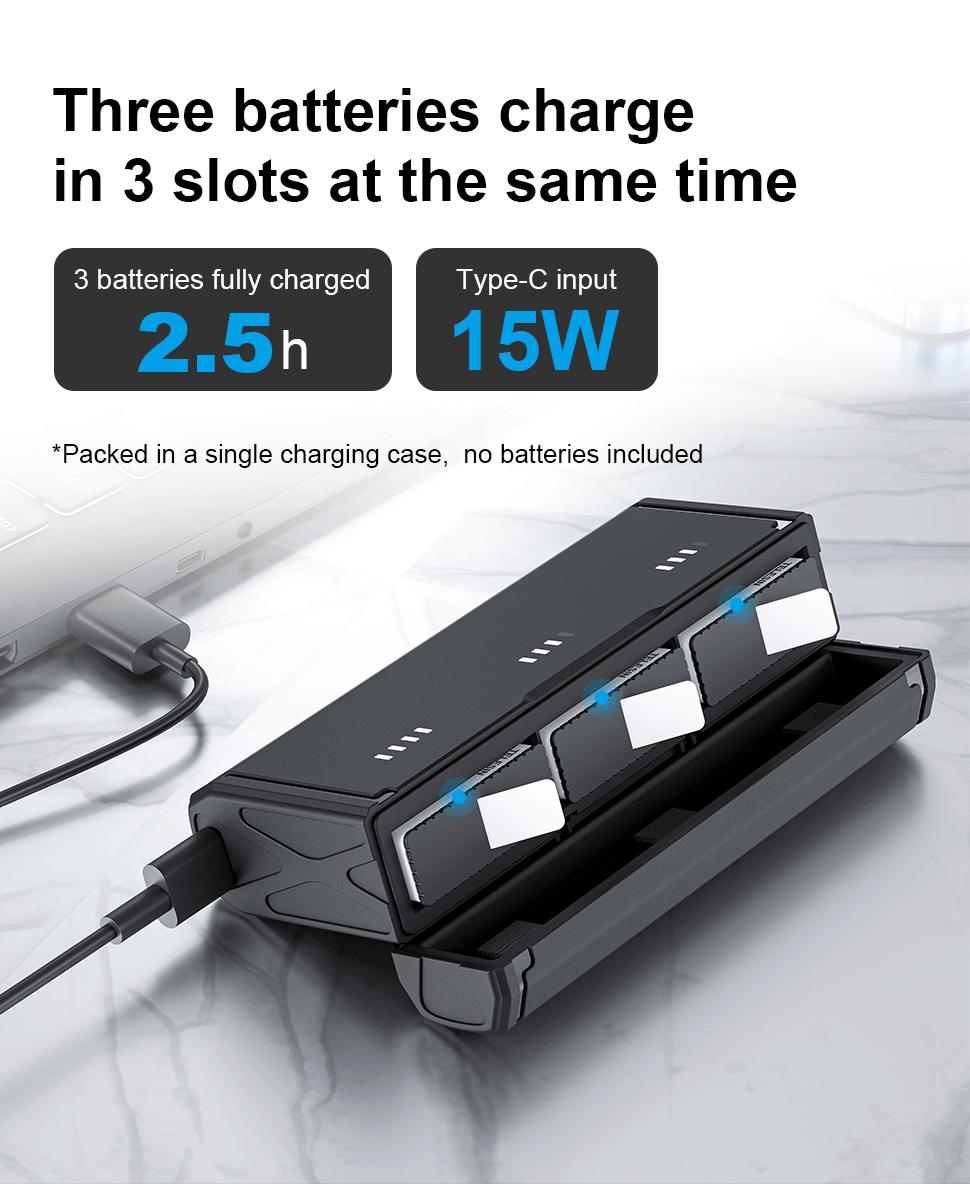 TELESIN 3-Channel Battery Charger for GoPro Hero 11/10/9, Portable Charging Case with 4-LED Power Display, Supports Enduro Battery & TF Card Storage Chargeable