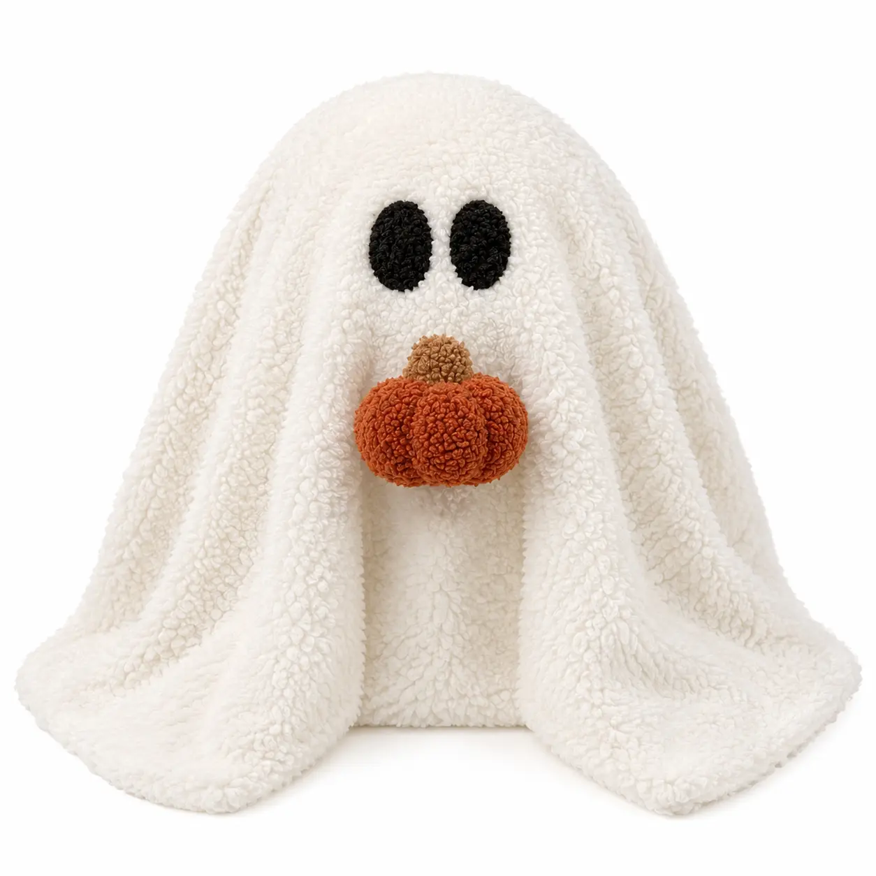 Cute Ghost Pillow Plush Halloween Decor, Soft Sherpa Ghost Throw Pillow with Pumpkin, Cozy Fall Room Decor for Bed Couch Sofa, Spooky Cute Halloween Gift for Women Teens