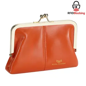 Royal Bagger Women's RFID Leather Wallet - Kiss Lock with Card Slots & Zipper Coin Pocket 4120