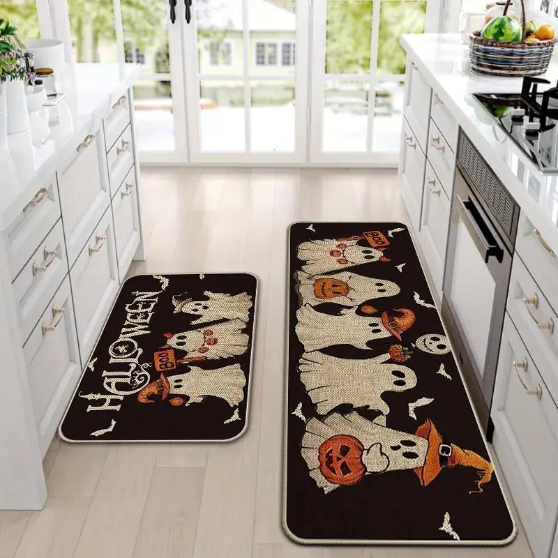 Halloween Kitchen Mat Set, 2-Piece Non-Slip Soft Mats, Halloween Carpet Set for Home Decor, Ideal for Kitchen Living Room Bedroom Use