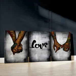 3pcs Love Wall Art, Passionate Poster, Grunge Art Prints, Inspiring Home Decor, Modern Wall Paintings, Cozy Canvas Posters Wall Arts, Decor for Living Room, Restaurant, Kitchen, Bedroom, Housewarming Gift, With Frame