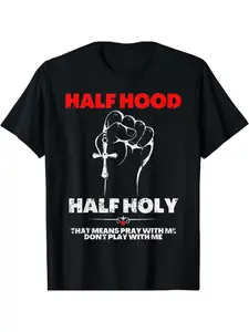 NEW LIMITED Pray with Me Don't Play with Me T-Shirt - Half Hood Half Holy Religious, Casual Round Neck Shirt with Prayer Patch, - Spiritual Apparel for