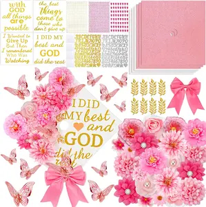 JMUQ 66Pcs Graduation Cap Decorations Graduation Cap Decorations kit Included Faux Flower Heads3D Butterfly Stickers for DIY Grad Cap Topper Grad Party Decor(Pink)