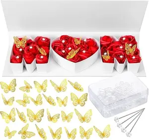 Mother's Day MOM Empty Flower Gift Box Letter Shaped Fillable MOM Gift Box with Plastic Liners 24 Gold Butterfly Decor 50 Bouquet Flower Pins DIY Craft Gift Set for Valentine Birthday (White)