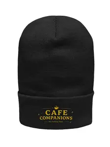 AFK Cafe Companions Beanie | Cozy Black Embroidered-Style Winter Hat