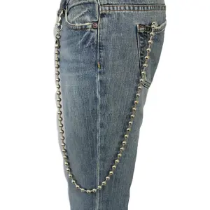 TFJ Men's Fashion Wallet Chain Big Metal Balls 34 Inches Silver WC-7018 Credit Card Holder & Organizer for Motorcyclists