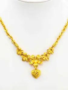 Elegant Gold Plated Dubai Women Men Fashion Collarbone Chain Suit Choker Brass Flower Heart Floral Pendant Necklace Bridal Jewelry Gift Wholesale Bulk