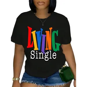 Living Single Graphic Cotton T-Shirt - Bright Colored Lettering, Menswear, consultar tabla de tallas Casual Crewneck Top Womenswear Essential Piece Print Trend Tee Summer Streetwear Tshirt