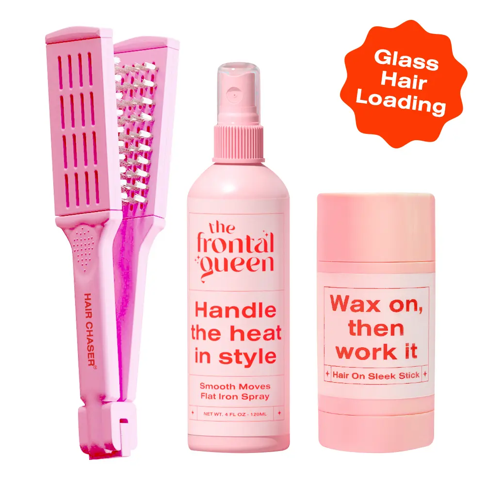 The Frontal Queen Sleek Straight Kit | Hair Wax Stick, Smooth Moves Heat Protectant Spray & Hair Chaser Brush | Hair Styling Kit for Silk Press, Flat Iron Styles, Sleek Ponytails, Flyaway Control, Frizz Protection & High Shine