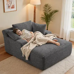 Boneless Couch Modern Cord Floor Sofa with Sleep Function - Cloud Sofa with Chaise Longue, 3 Cushions, Comfortable Sofa Couch for Living Room, No Assembly Required