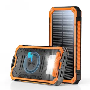 20000mAh Solar Power Bank Wireless Charger with USB-C Input Output Dual USB Outputs 5W Wireless Charging Built-in Lighting Lamp for iPhone Galaxy Samsung and More Smartphones Chargeable Battery Orange Design