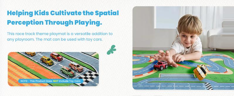 PaPaMat 1.3" Extra Thick Plush Baby Play Mat –  Educational Padded Game Mats with Car Track Design, Non-Slip & Shock-Absorbing for Crawling Toddlers