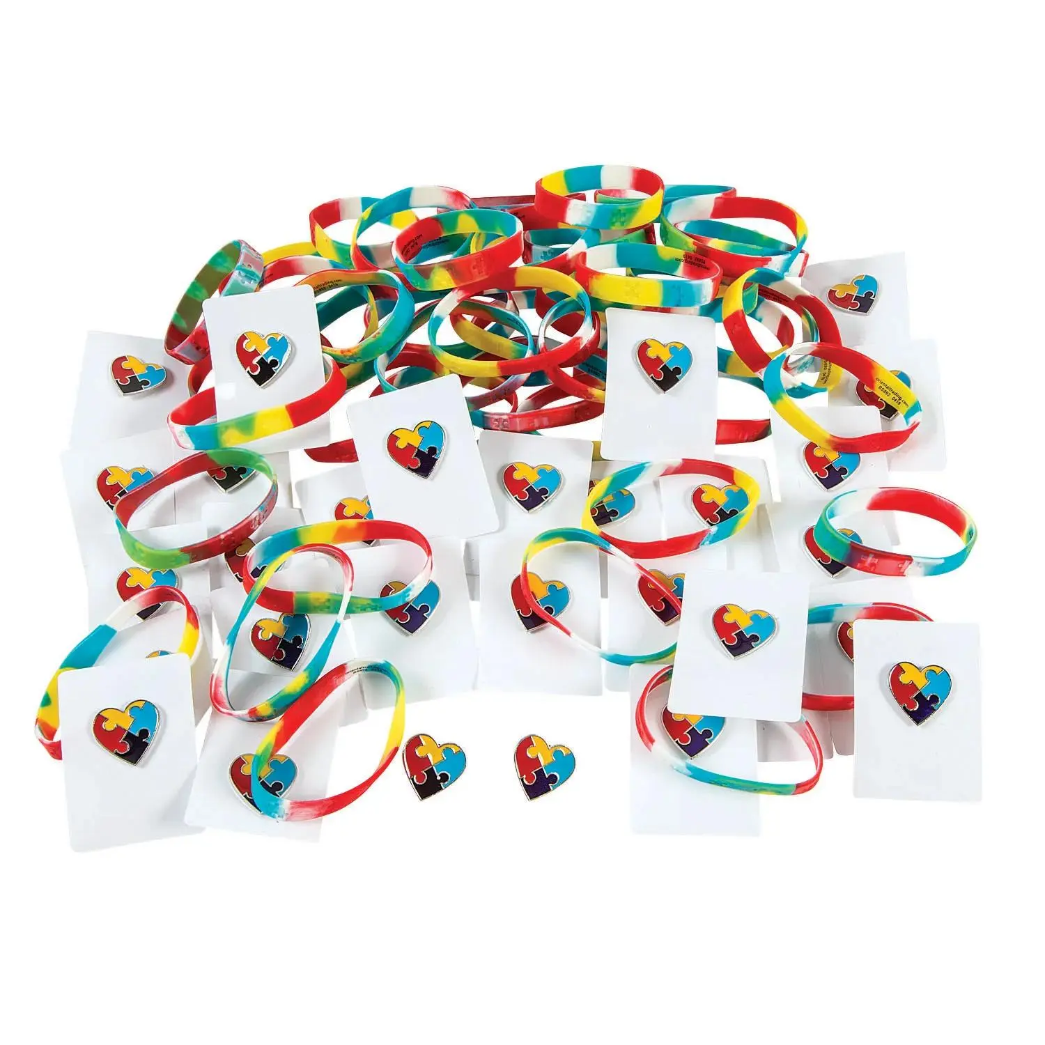 Bulk 96 Pc. Autism Awareness Bracelets & Pins, Silicone Bracelets, Giveaways, Metal Pins, Awareness Event