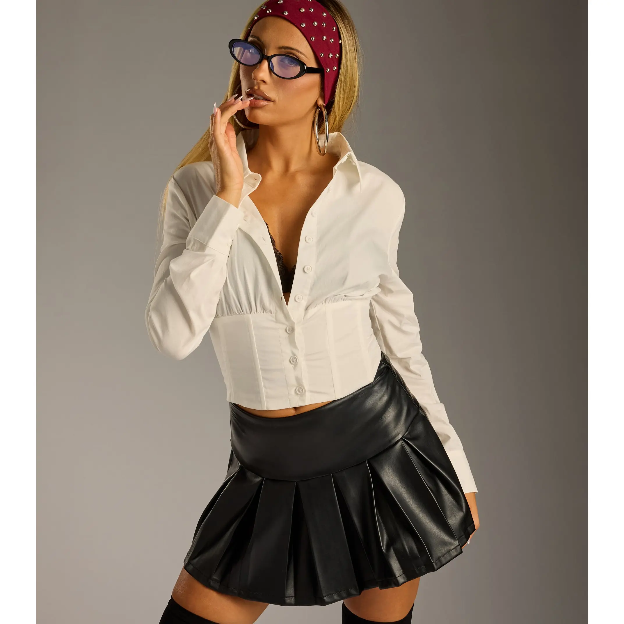 Slick Moves Faux Leather Pleated Skort