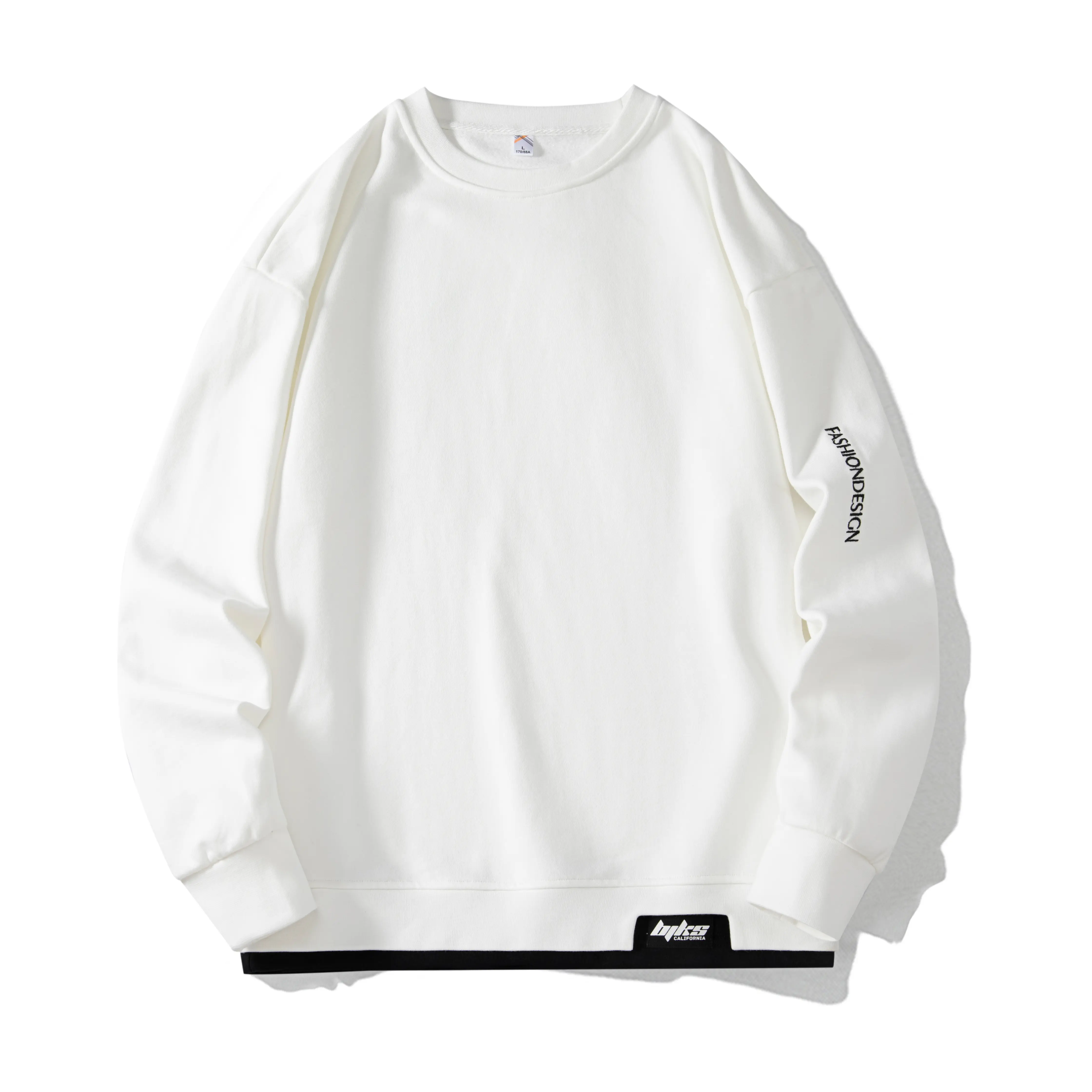 Men's Crew Neck Sweatshirt, Long Sleeve Casual Pullover Top with Sleeve Letter Detail, Minimalist Streetwear Style for Fall Winter
