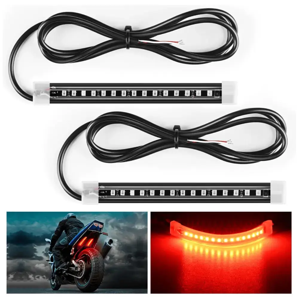 Nilight 5-Inch 15-LED Red Car LED Lights Strip - 2 PCS, 3-Wire Connection, Easy Installation, Flexible PVC, IP68 Waterproof Automotive & Motorcycle Lighting Accessory