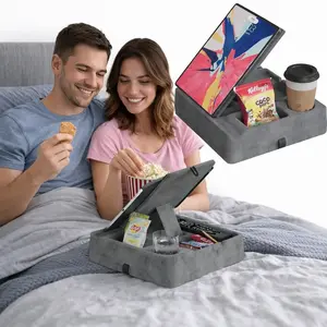 Multi-Angle Tablet Pillow Stand with Storage Tray, Foldable Soft Stand for Bed and Sofa, Compatible with 4.7-12.9 Inch Devices, Includes Snack Holder and Cup Rack