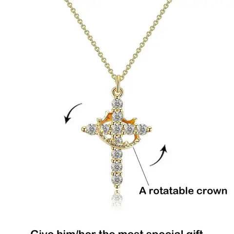 Tewiky Women's Hypoallergenic Brass Dainty Crown-Cross Pendant Christian Choker Necklace - Easy to Wear, Chic, Exquisite Costume Jewelry for First Communion, Gifts for Women - Ceremony Accessory