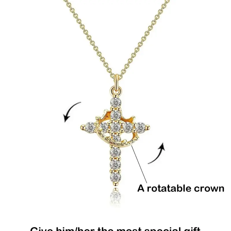 Tewiky Women's Hypoallergenic Brass Dainty Crown-Cross Pendant Christian Choker Necklace - Easy to Wear, Chic, Exquisite Costume Jewelry for First Communion, Gifts for Women - Ceremony Accessory