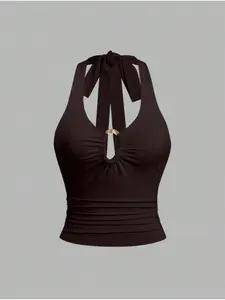 Sexy Hot Girl Street Nightclub Backless Lace-Up Halter Top, Women's Fashionable Party Wear, Trendy Summer