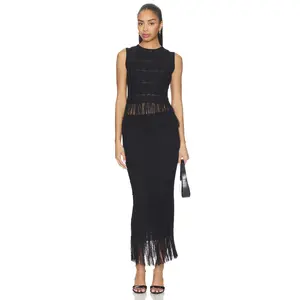Karina Grimaldi Aria Fringe Knit Set in Black