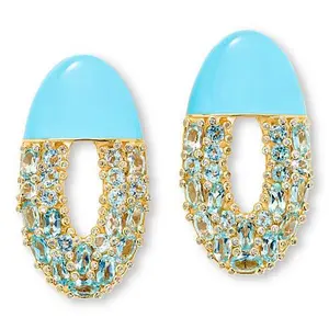 Rarities Blue Topaz and White Zircon Baby Blue Enamel Oval Earrings