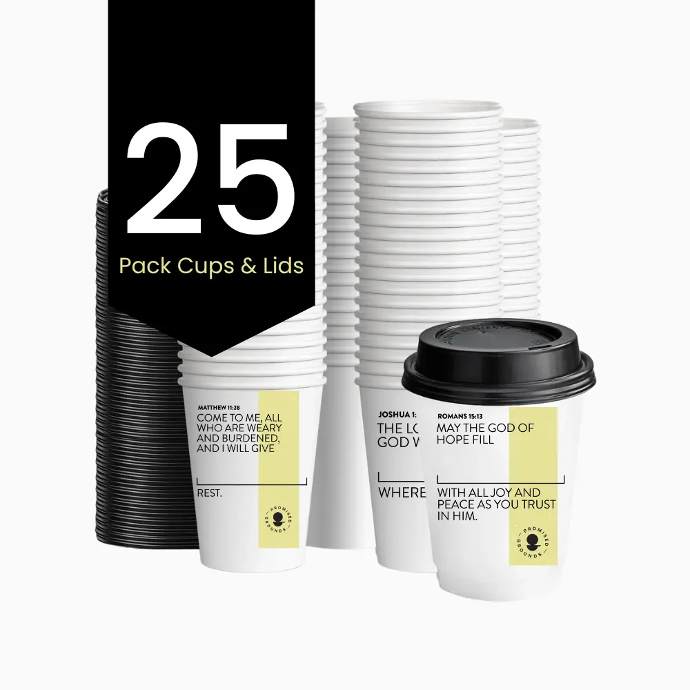 25 Yellow Scripture Hot Cups & Lids