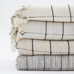 Naz 100% Cotton Striped Turkish Throw Blanket with Tassels - Farmhouse Fall Home Decor - Queen and King Bed Blanket Housewarming Gift