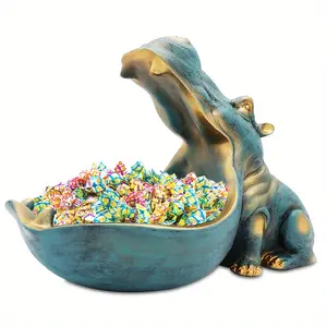 Hippopotamus Statue Home Resin Hippopotamus Sculpture Fun Candy Dish, Key Bowl, Large Mouth Statue Table Art Decor Multi-Purpose Container Storage Box, Halloween Christmas Decoration