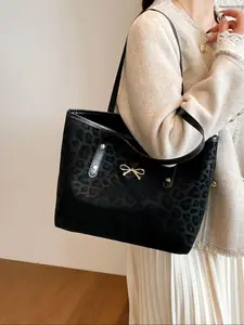 Fashion Leopard Print Simple New Casual Commuter Korean Style Large Capacity Shoulder Tote Bag, Stylish and Versatile Handbag, Fashionable Bags