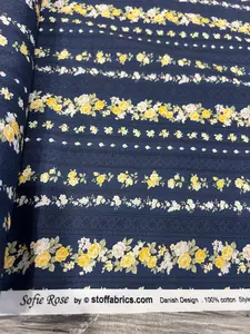 4501-522 Sofie Rose Navy Yellow Fabric by Stof Sold by the Half Yard