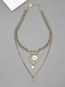Women's Gold & Silver Color Multi-Layer Statement Necklace, Layering Necklaces, Trendy Unique Eye Pendant Design, Casual Daily Wear Jewelry Gift for Teachers
