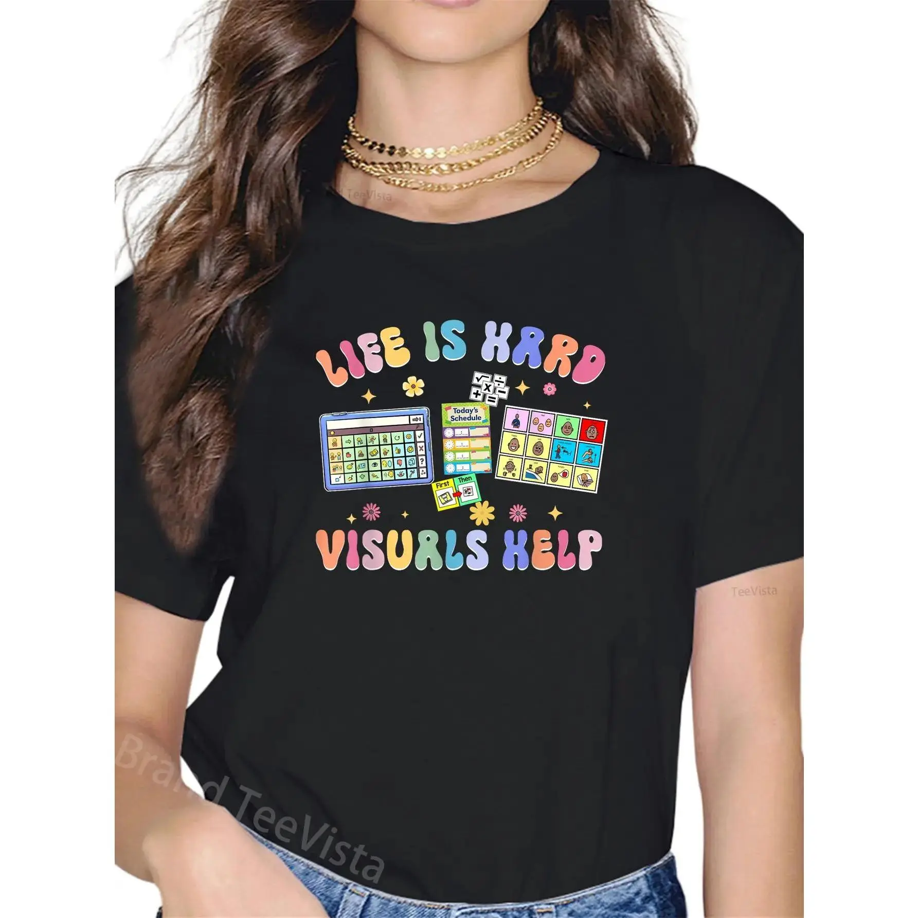 100% cotton Life Is Hard Visuals Help Special Education Teacher SPED T-Shirt women graphic shirts