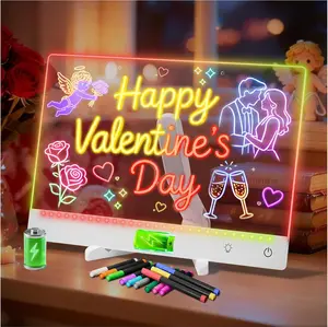 Rechargeable LED Note Board 13.7"x10" - Acrylic Dry Erase Drawing Board with 12 Markers, Light Up Message Board for Holiday Gifts, Wireless & Adjustable Brightness, Perfect for Artistic Drawing & Long-Term Use