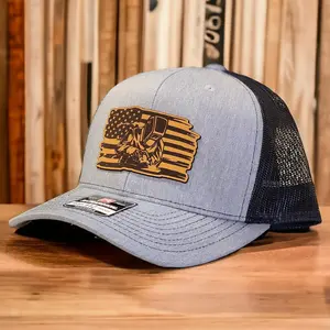 Welders Hat with American Flag, Leather Patch Trucker Hat, Welding Hat for Dad or Husband, Richardson 112