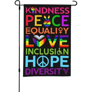 PAUSEBOLL Small Gay Pride Garden Flags Double Sided Kindness Peace Equality Love Inclusion Hope Diversity Flag Pride Rainbow Flag Lesbian Flag LGBTQ Flag Outdoor Yard Sign Decorations