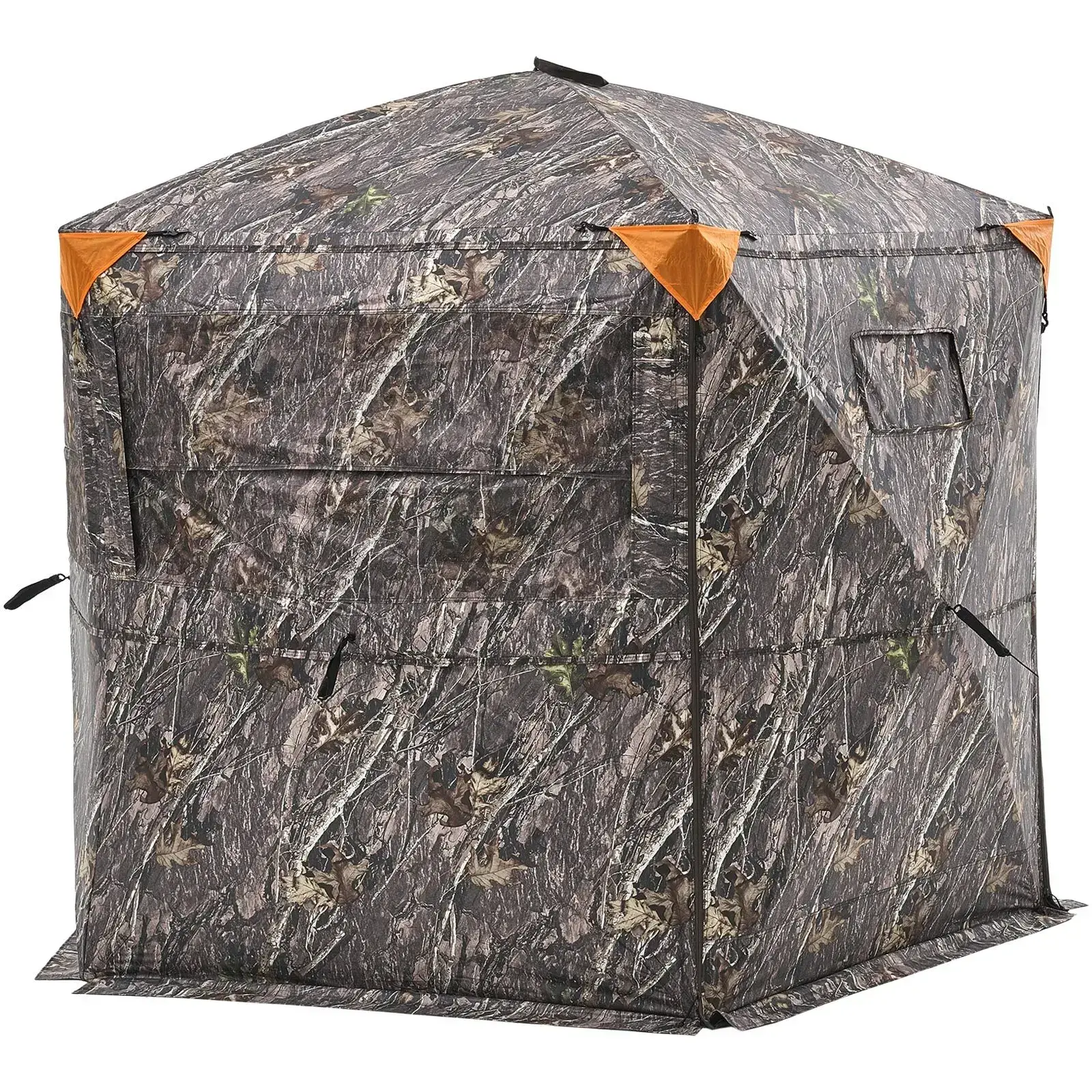 6-7 Person Pentagon Hunting Ground Blind, Portable Camouflage Concealed Shelter Tent with Upgrade Silent Zipper Door, Plastic Slide Rail Windows, 150D Waterproof Fabric, All-Aluminum Hub & Carry Bag for Turkey Hunting