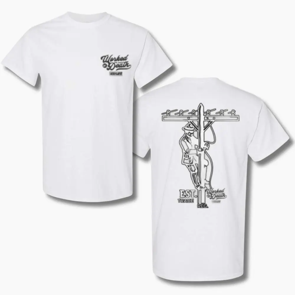 Premium Worked Wear "Lineman" T-Shirt – Utility Workwear Tee Featuring Powerline Worker Graphic, Durable Everyday Shirt for Tradesmen & Lineman Lifestyle, 2 Sides. - Available Now