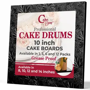 Cakebon Cake Boards Square - Sturdy 1/2 Inch Thick Drums - 10 Inch Professionally Wrapped Edges Black 1-Pack