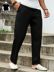 Men's Plus Size Plain Linen Casual Pants, Slim-Fitting Straight Leg, Comfortable and Fashionable, Suitable for All Seasons