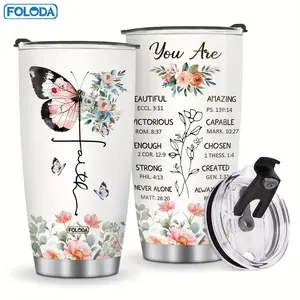 Foloda 1pc Butterfly Gifts Christian Gifts for Women Religious Christmas Birthday Gifts Encouraging Inspiration Gifts for Women Christian Tumblers with Lid Faith Tumbler Cup Christian Insulated Travel Coffee Mug 20oz with Lid