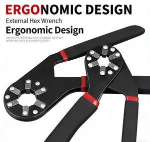 8-Inch Hex Magic Wrench - High-Hardness Carbon Steel External Hex Tool with TPR Non-Slip Handle, Multi-Size Clamping for Pipes & Bolts