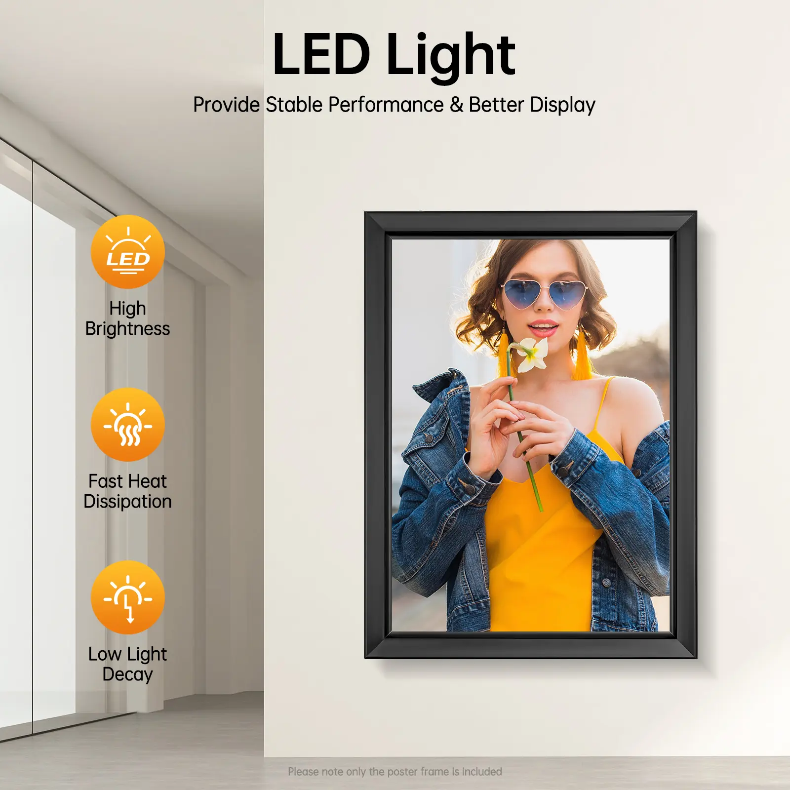 LED Poster Frame Wall Mounted, Slim Acrylic Aluminum Light Box, 18x24 Inch, Front Open, Dustproof, for Home Theater Movie Poster Advertising Display