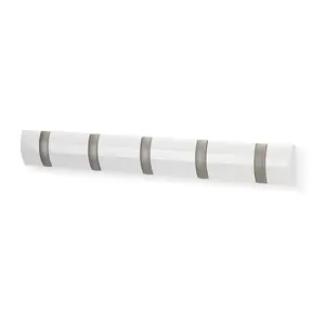 Umbra Flip 5-Hook Retractable Floating Coat Rack - Wall-Mounted Hanger, Modern Indoor Furniture with Easy Installation, White & Nickel Finish