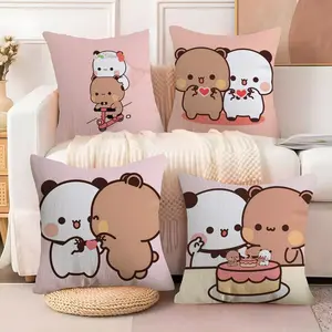 Panda B-Bubu D-Dudu Cushion Cover Soft Short Plush Fabric Double-Sided Print | Breathable Pillow Cover for Sofa Couch Bed | Skin-Friendly, Washable, Invisible Zipper, Anti-Dust Mite, Durable Material | Warm Winter Home Decor Gift | Washable Cushion Covers