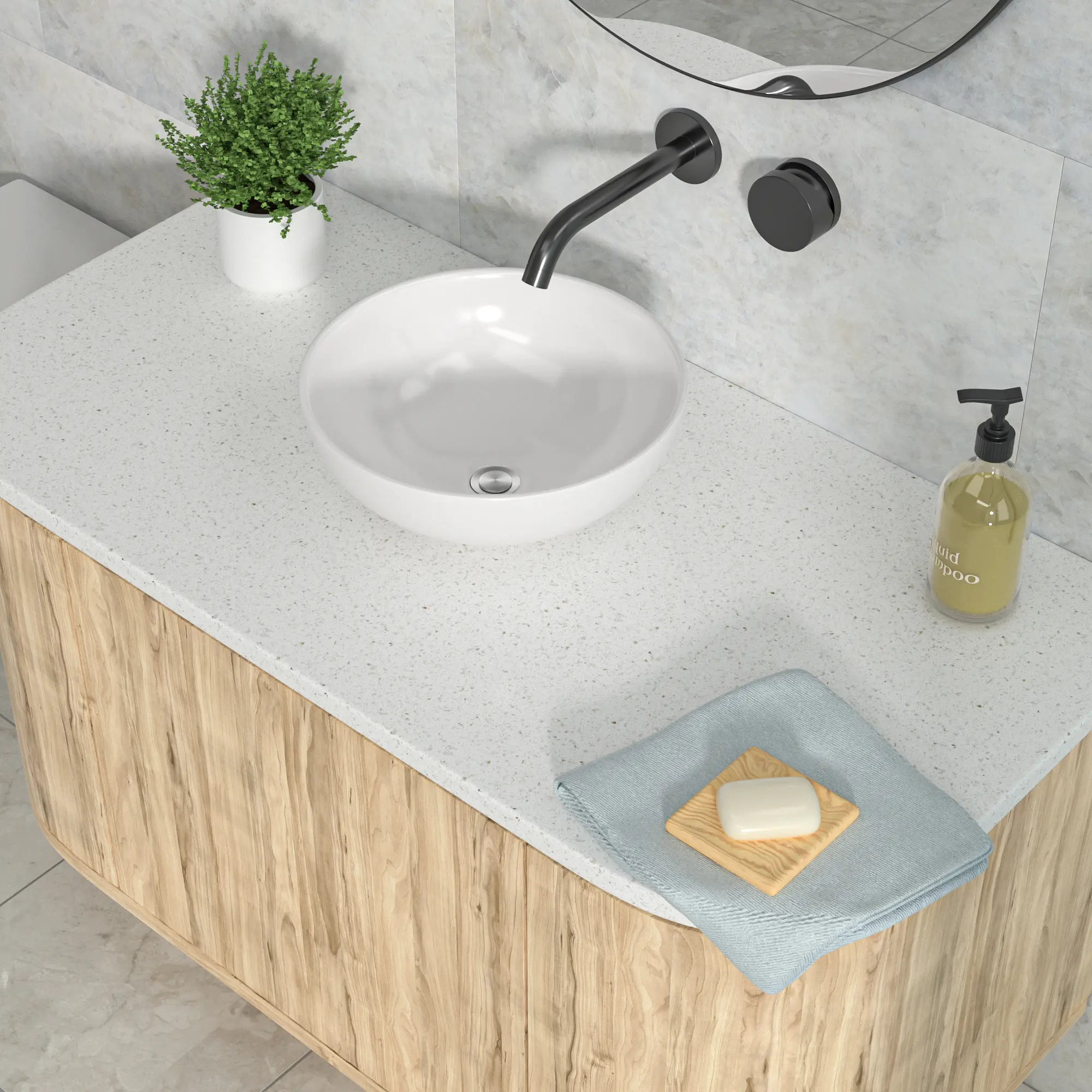 Kichae 16" x 16" Round White Ceramic Vessel Sink - Modern Above-Counter Residential Countertop Bowl, Stain-Resistant Glossy, Easy-to-Clean Lavatory for Bathroom Vanity Cabinets