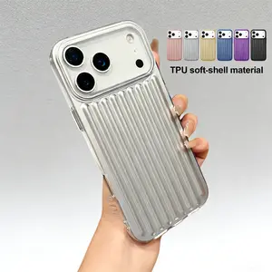 Electroplated 3D Stripes Magnetic Case for iPhone 17 16 Pro Max 15 14 Plus 13 12 11 Pro / Pro Max,Soft TPU Bumper Anti-Slip Shockproof Cover Cute Electroplated Corrugated Suitcase Stripe Shape Design Dust-Proof Matte Back Case for Women Girls Men