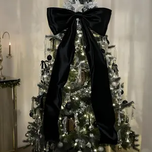 Christmas Decorations - 6.5 Ft Giant Christmas Bows for Tree Decor, Large Satin Coquette Decorative Bows for Tree Topper Wall Wedding Birthday Home Room Party Valentines (Black)
