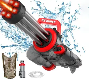 Battery Powered Electric Water Gun for Adults & Kids – High Powered Automatic Gatling Water Gun with Rotating Barrel, 30FT Range, 400ml Capacity,Rechargeable, lighting powerful
